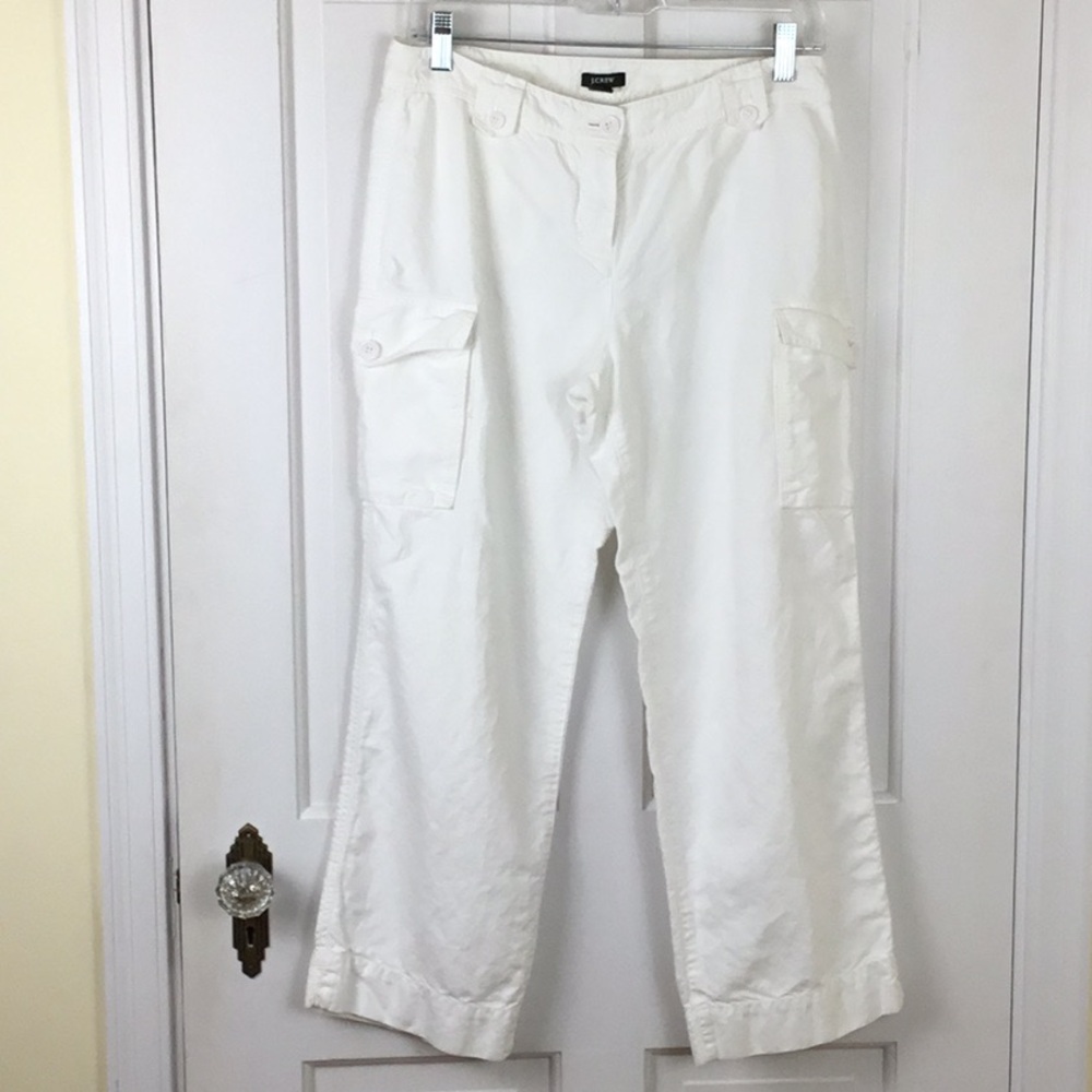 J. Crew Cropped Cargo Linen Pants Size 6 White
